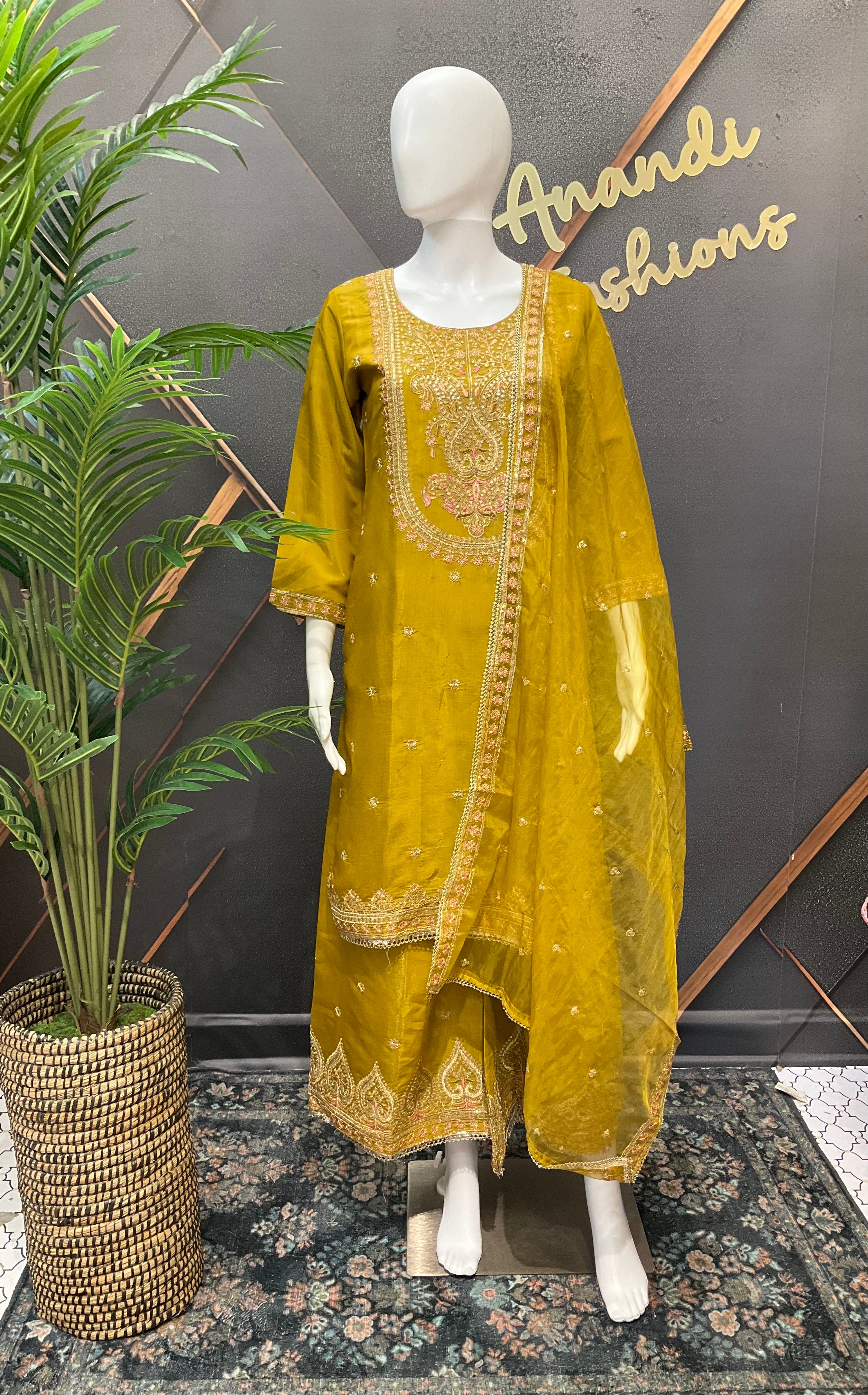 Mustard Yellow - Shimmery Silk Party Wear Sharara set