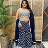 Plus Size Georgette Ink Blue Lehenga Set with Heavy Embroidery - Party & Wedding Wear