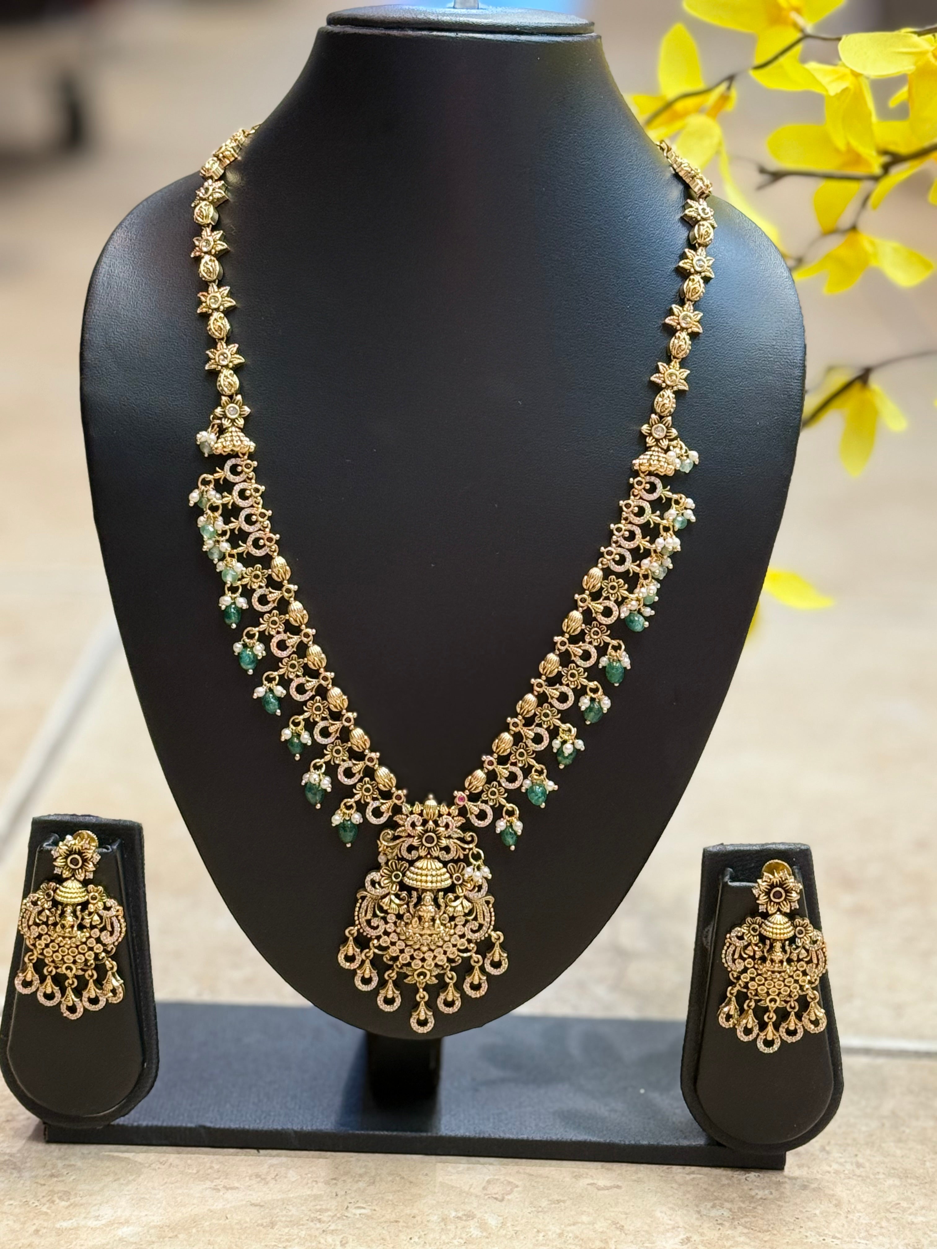 Antique Finish - Lakshmi Design Long Haram necklace set