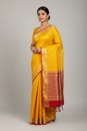 Yellow Silk with Red Border Traditional 7.5 Inch Border Saree