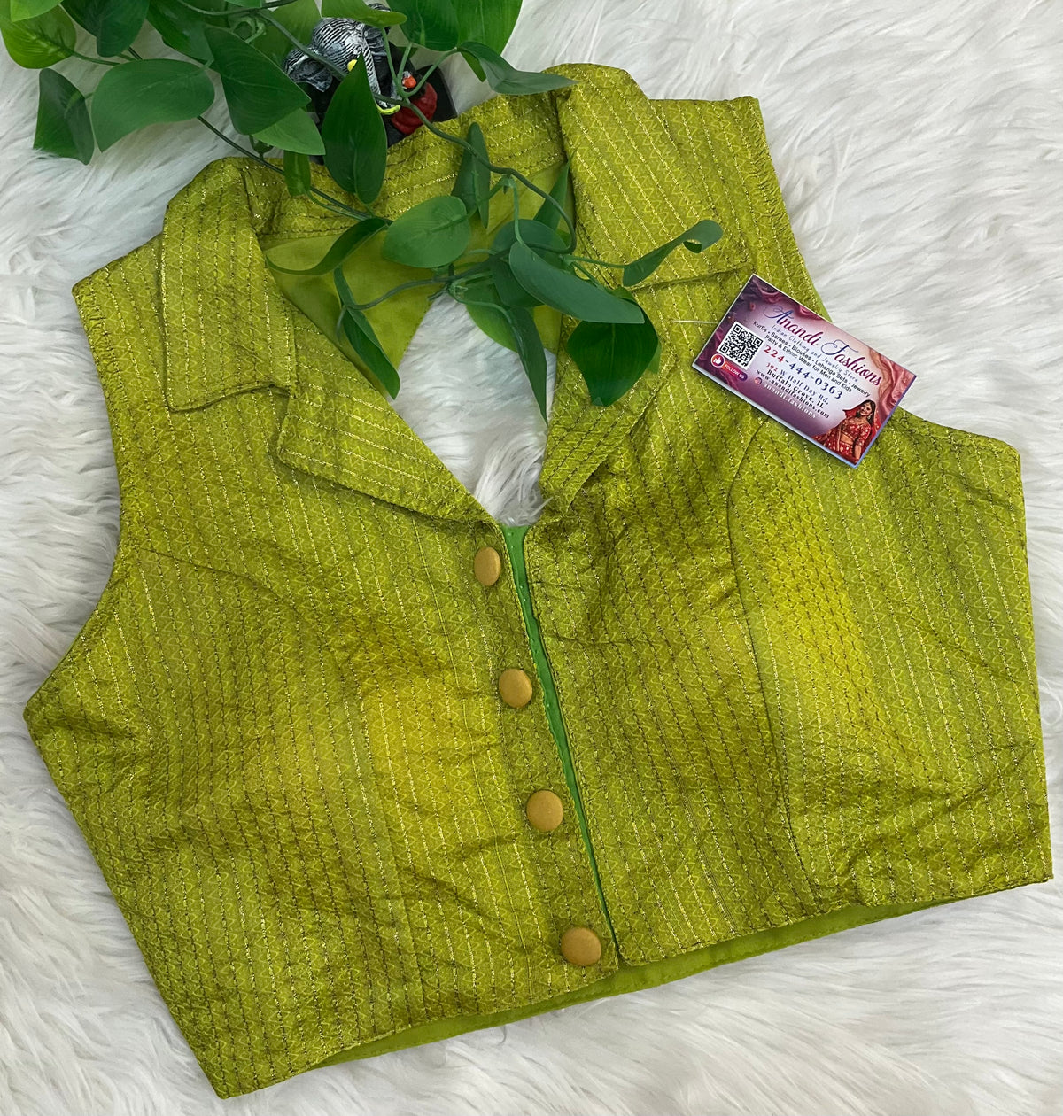 Green Color Neck Blouse - Size 38