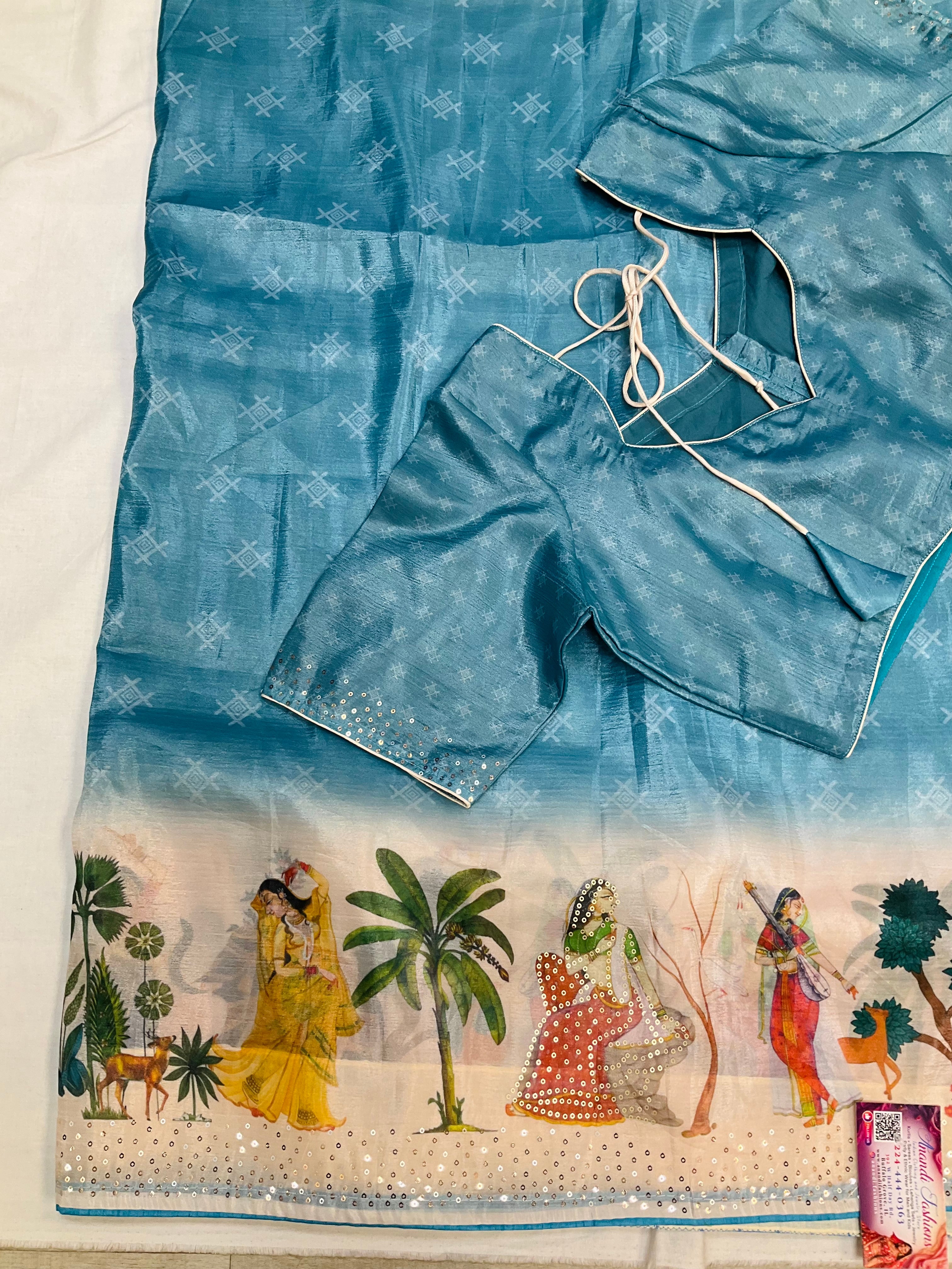 Light Weight Party wear saree with Sttiched blouse- fall pico done