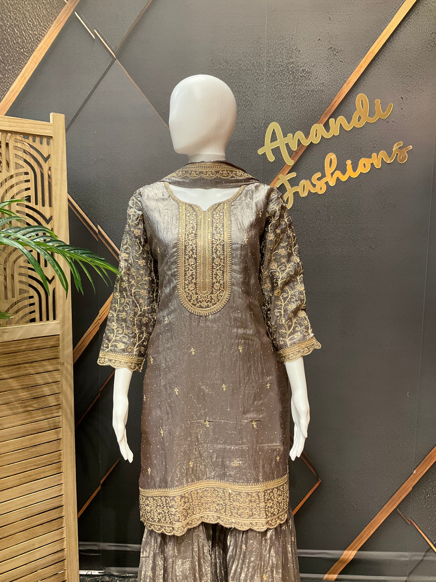 Women’s Taupe Color Party Wear Palazzo Set