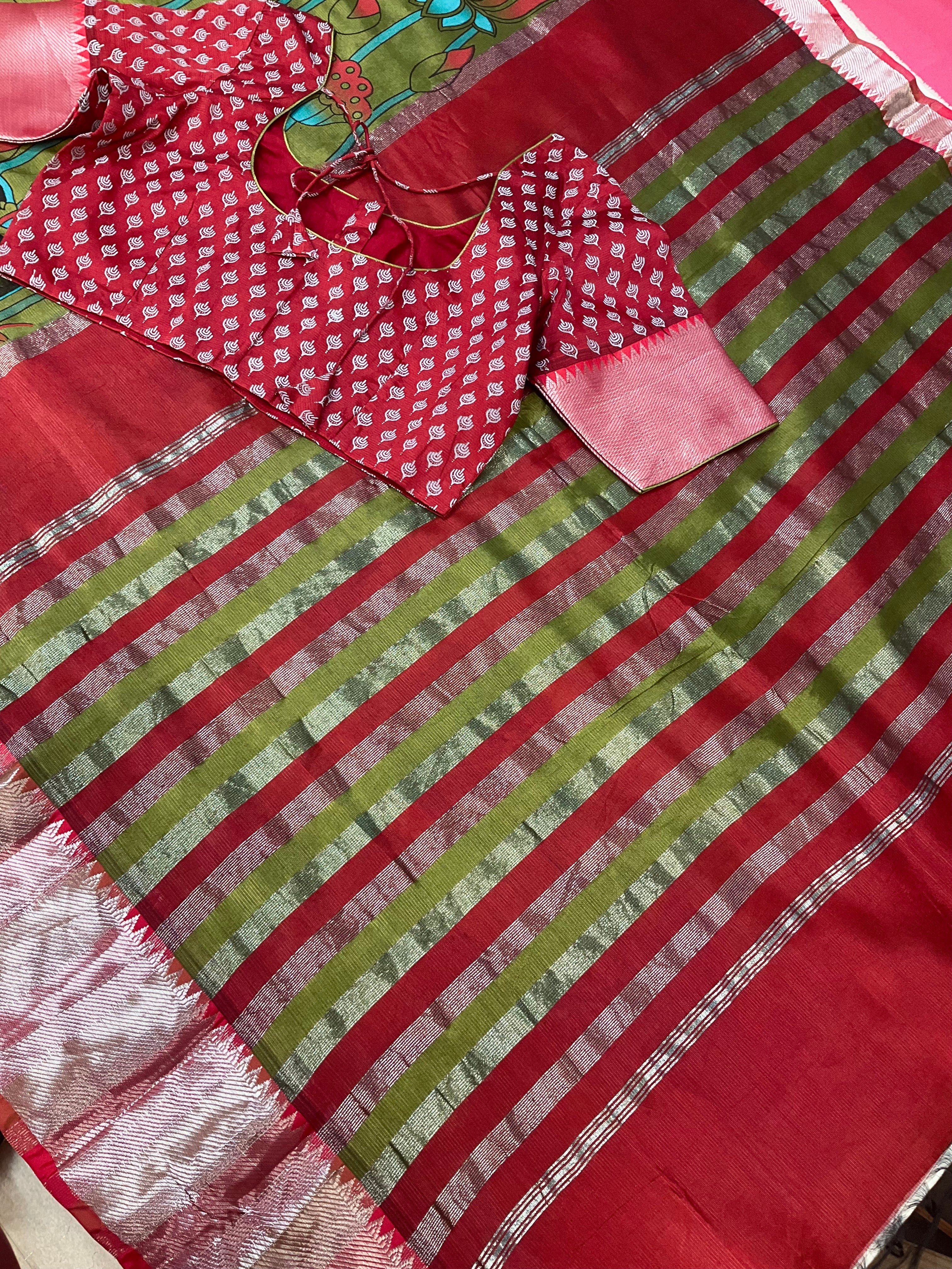 Green- Digital Print Mangalagiri Silk Saree