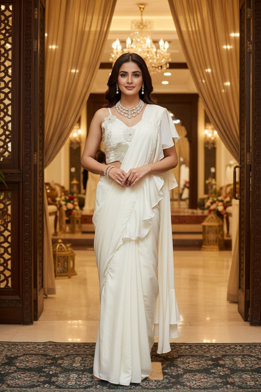 White Ready to wear Saree