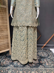 Pastel green Full Work Palazzo set