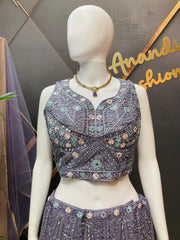 Purple Heavy Work Lehanga Set