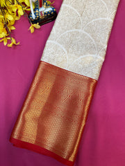 Off White & Red Semi Silk Kanjeevaram Saree