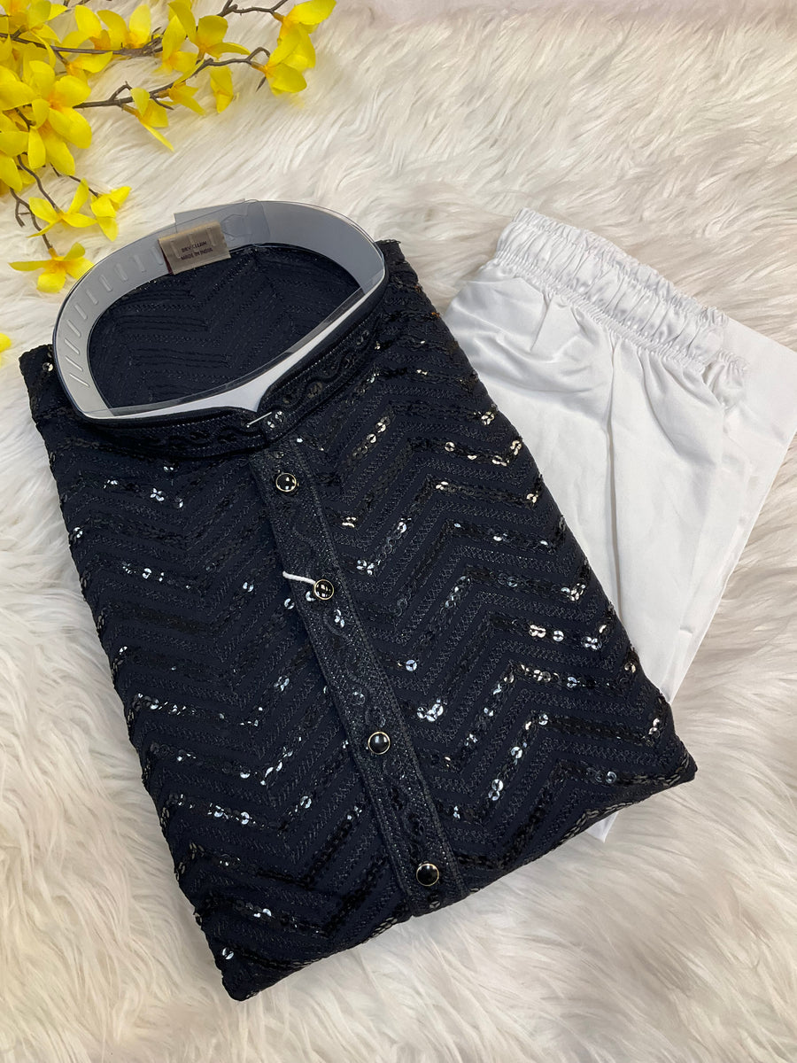 Navy Blue Rayon Chikankari Men’s wear Kurta set