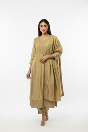 Plus Size Olive Beige Anarkali Kurti Set with Sequin Scatter & Matching Dupatta