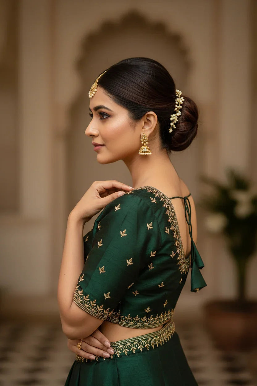 Bottle Green - Raw Silk Blouse