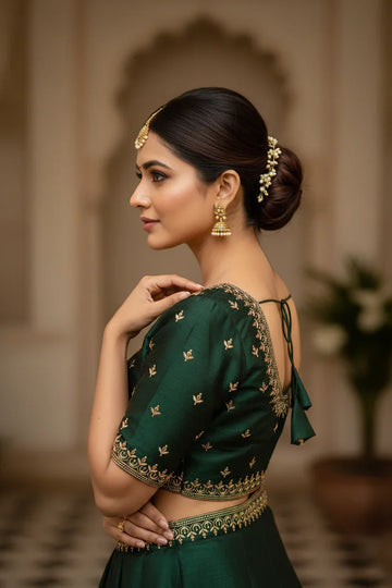 Bottle Green - Raw Silk Blouse