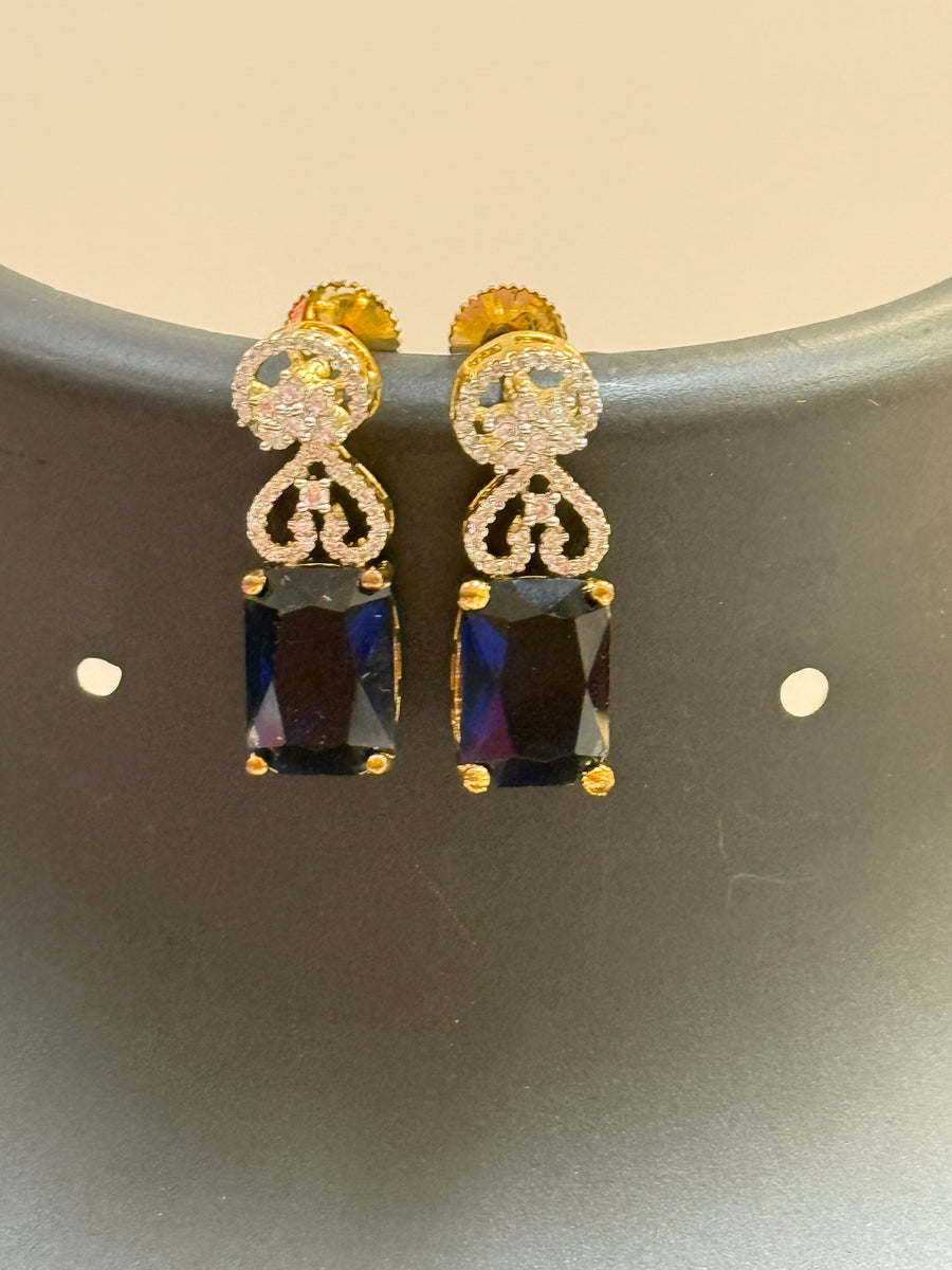 CZ Earrings with Blue Stone