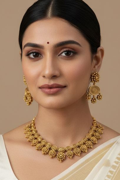 Antique Finish Necklace set- Full Gold - Anandi Fashions