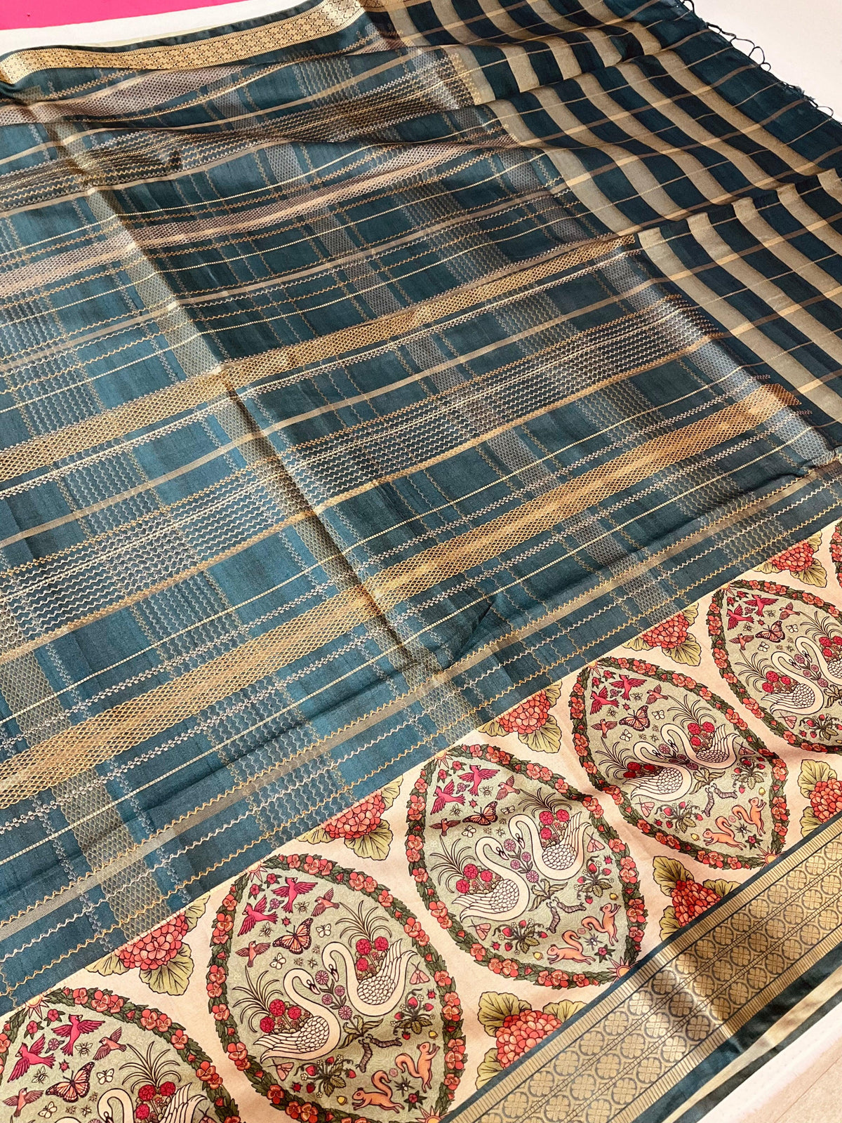 Light Weight Fancy Silk Saree with Animal Design Border