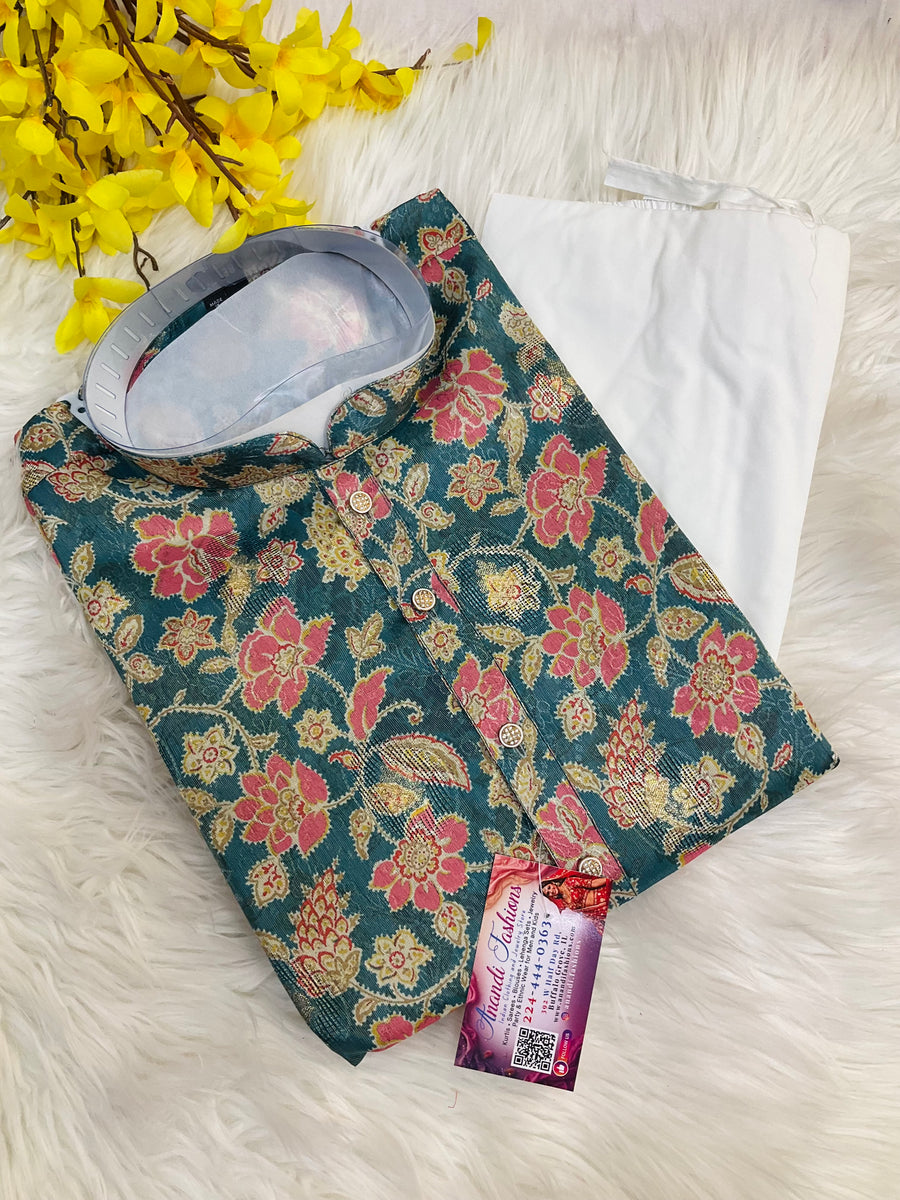 Men’s Silk Floral Kurta Set