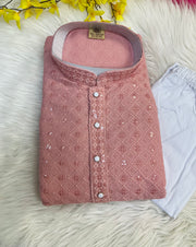 Pastel pink men’s Chikankari Kurta set