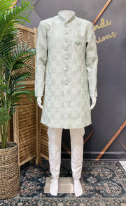 Men’s Light Grey Indo Western Sherwani Set