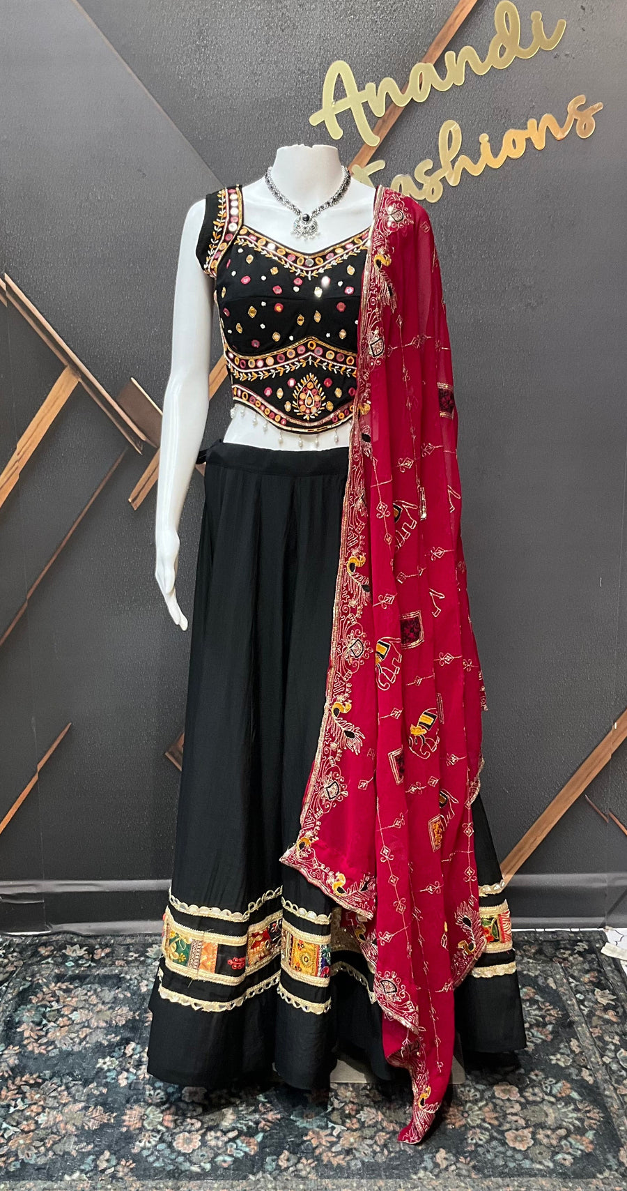 Black Garba Silk Chaniya Choli with Mirrors