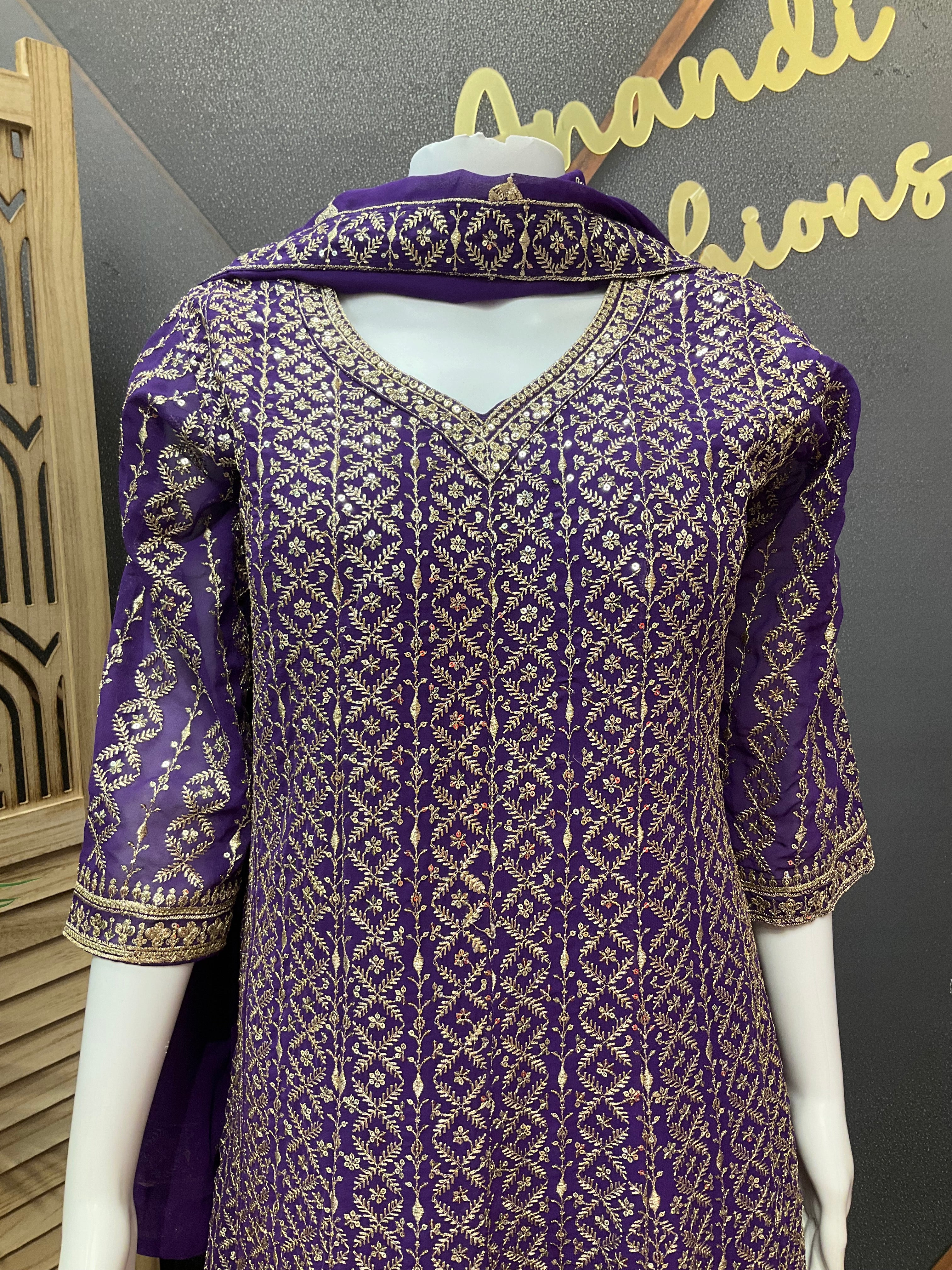 Purple Georgette Anarkali Kurti set - Party Wear - Size 40/ US Small