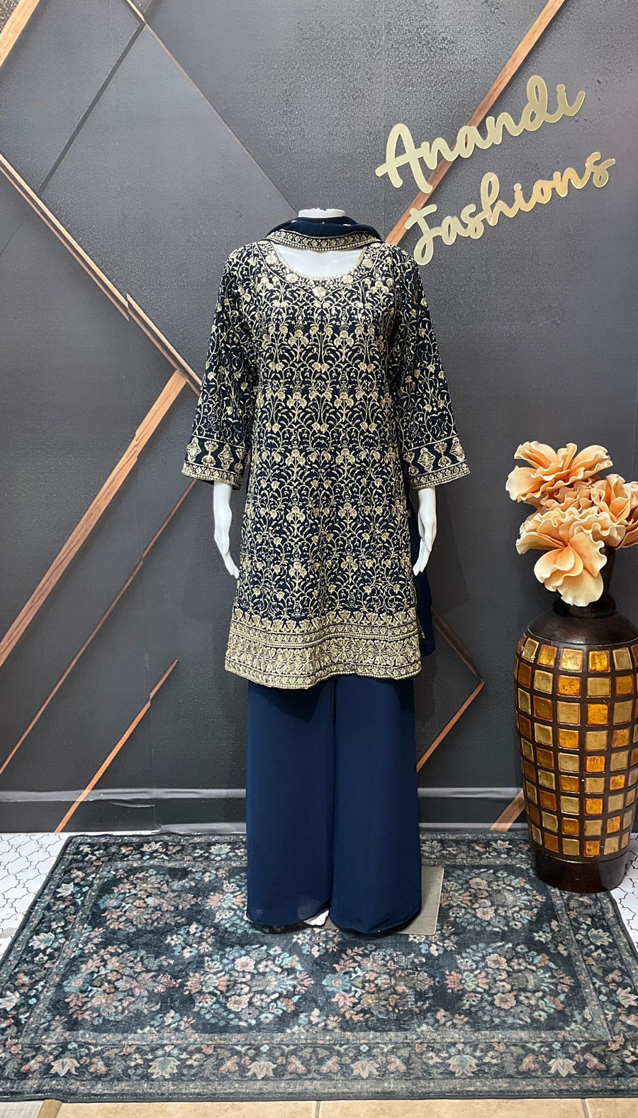 Plus size Navy Blue Party Wear Georgette Palazzo set