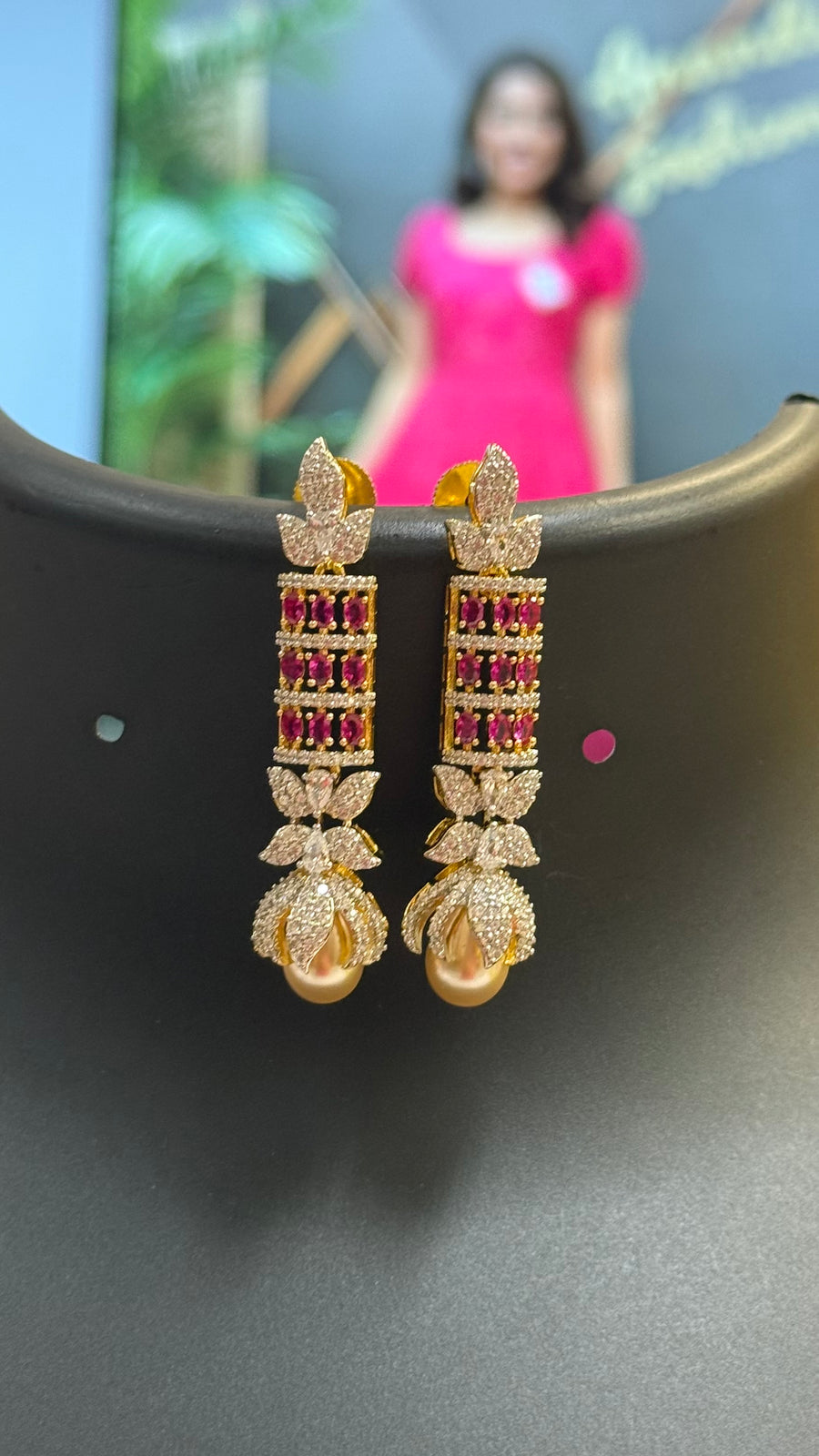 CZ Earrings with Pink Stones