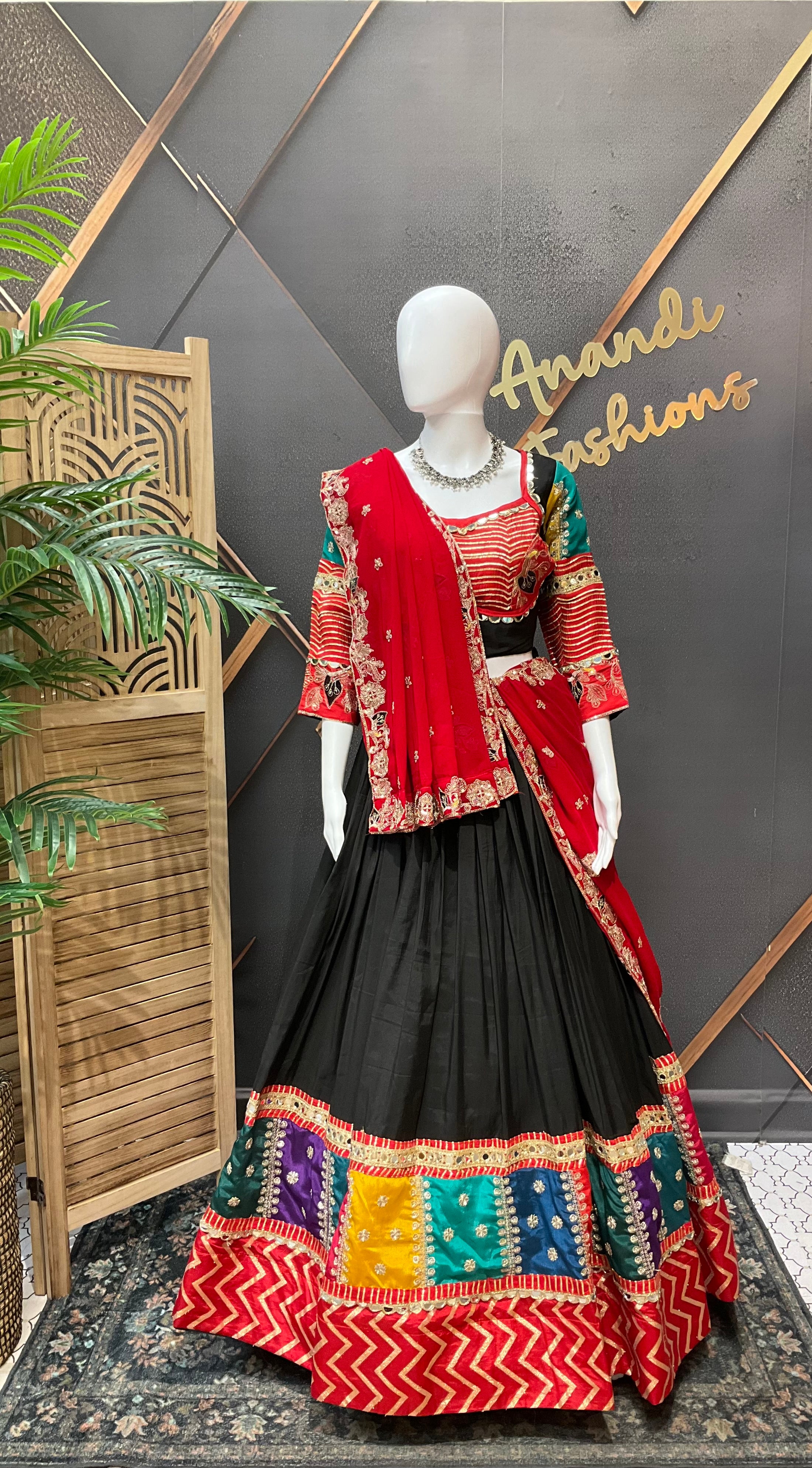 Women's Garba Black Designer Silk Chaniya Choli set