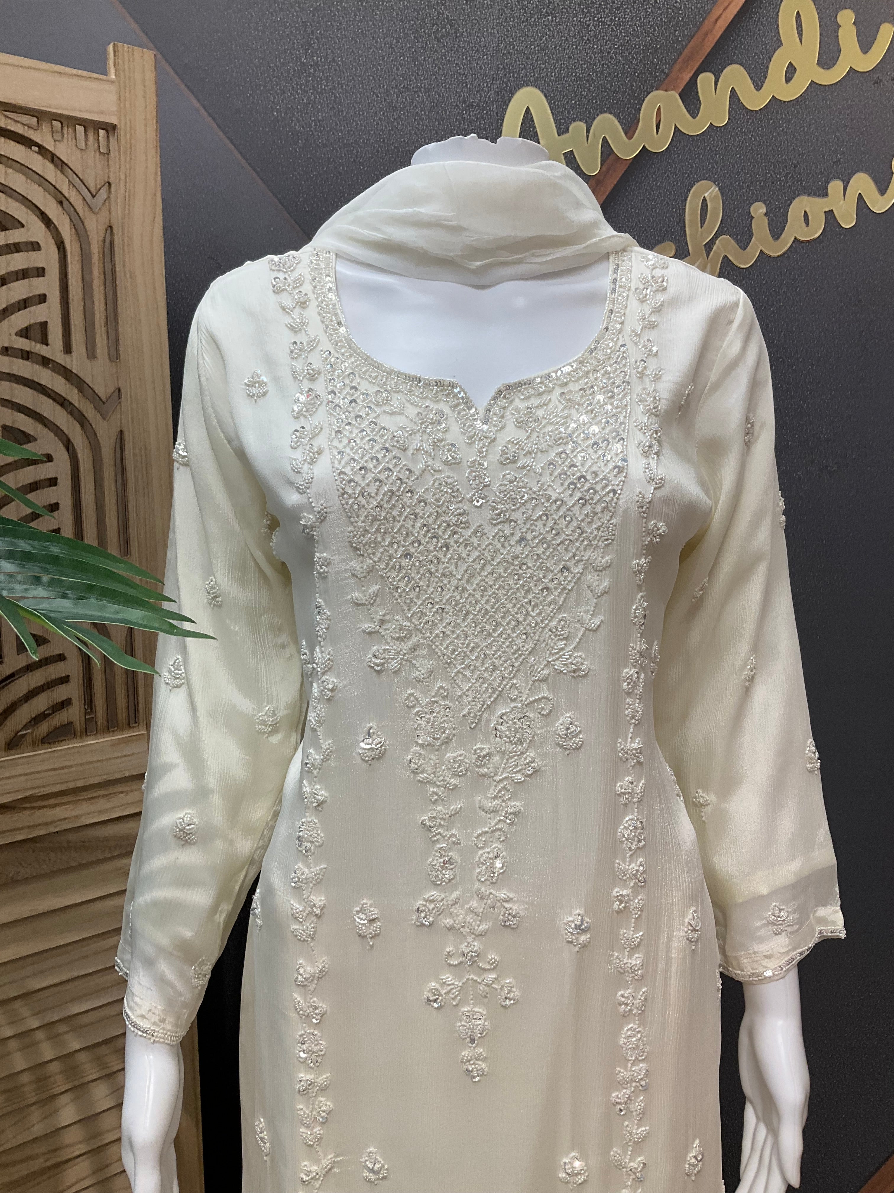 Premium Collections- Half White Party Wear Sharara/Palazzo set