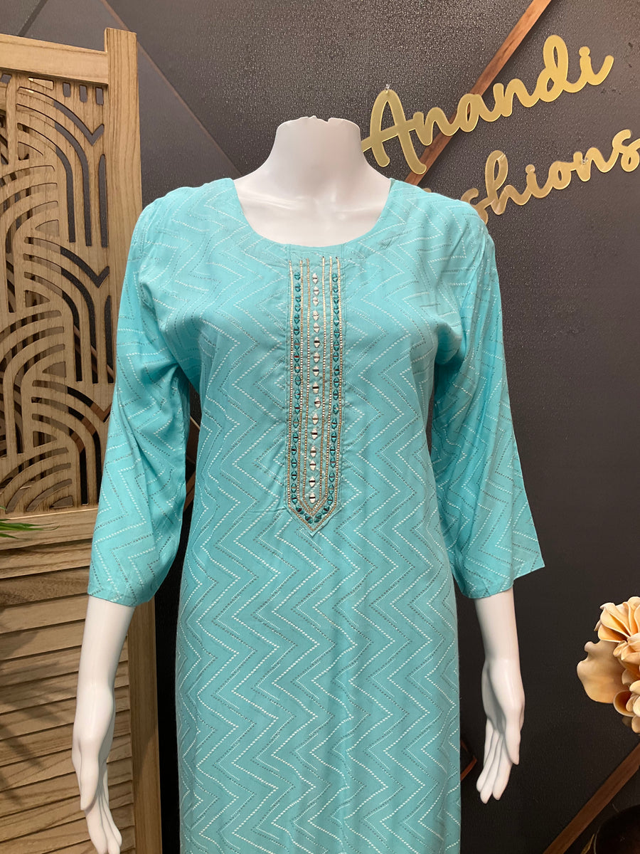 Pure Cotton Blue Kurti Short Kurti