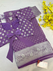 Lavender Georgette Benarasi saree with Stitched Blouse