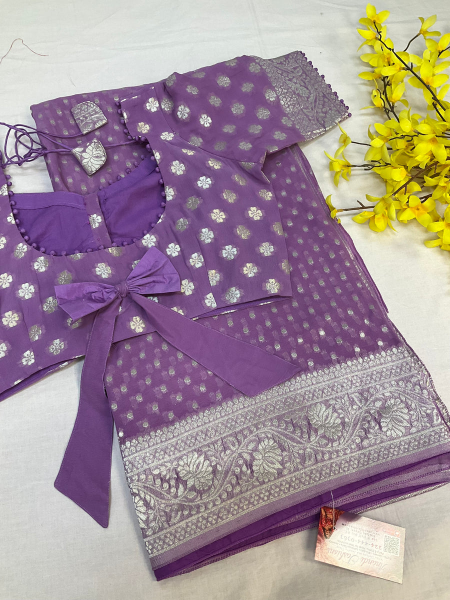 Lavender Georgette Benarasi saree with Stitched Blouse