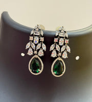 Black Metal Party Wear CZ Necklace set with Emeralds