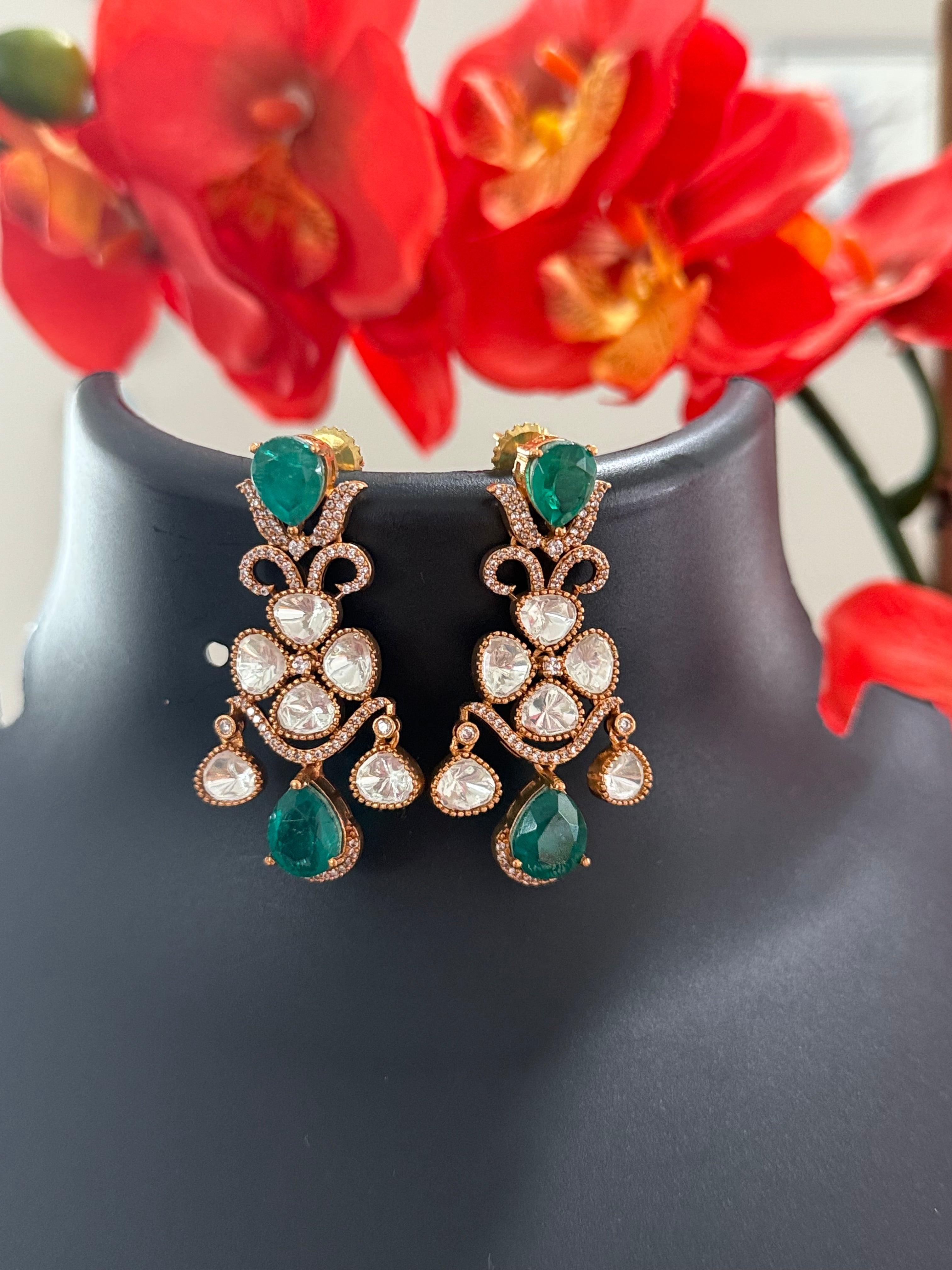 Premium Collections- Mossanite Necklace set with Emeralds