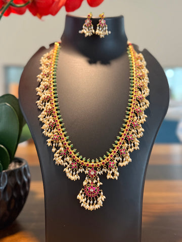 Jadau Kundan - Guttapusalu Long Haram Necklace set