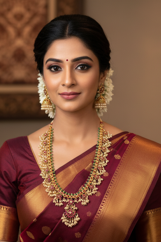 Jadau Kundan - Guttapusalu Long Haram Necklace set