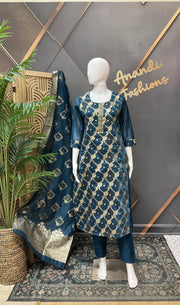Benarasi Teal Blue Kurti set