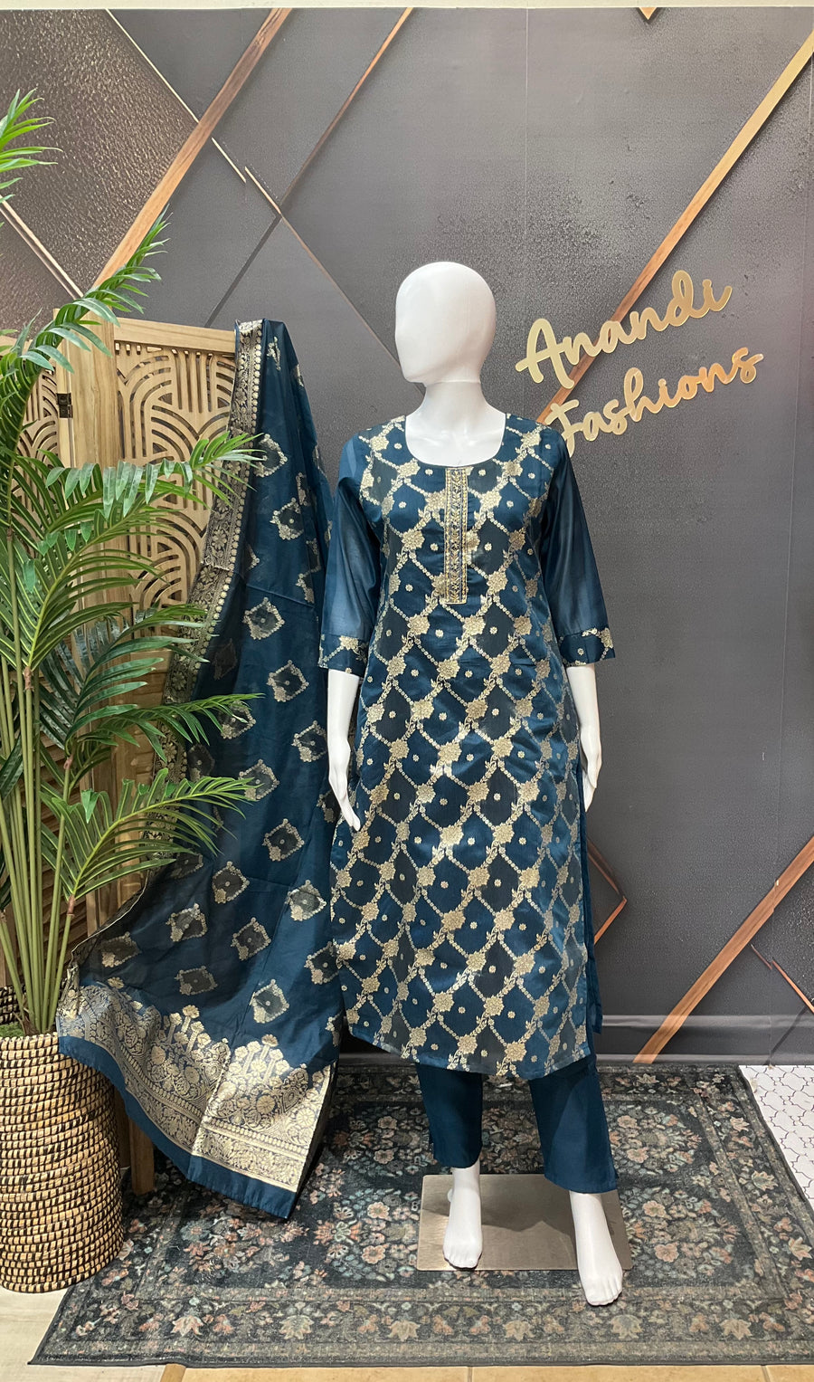 Benarasi Teal Blue Kurti set
