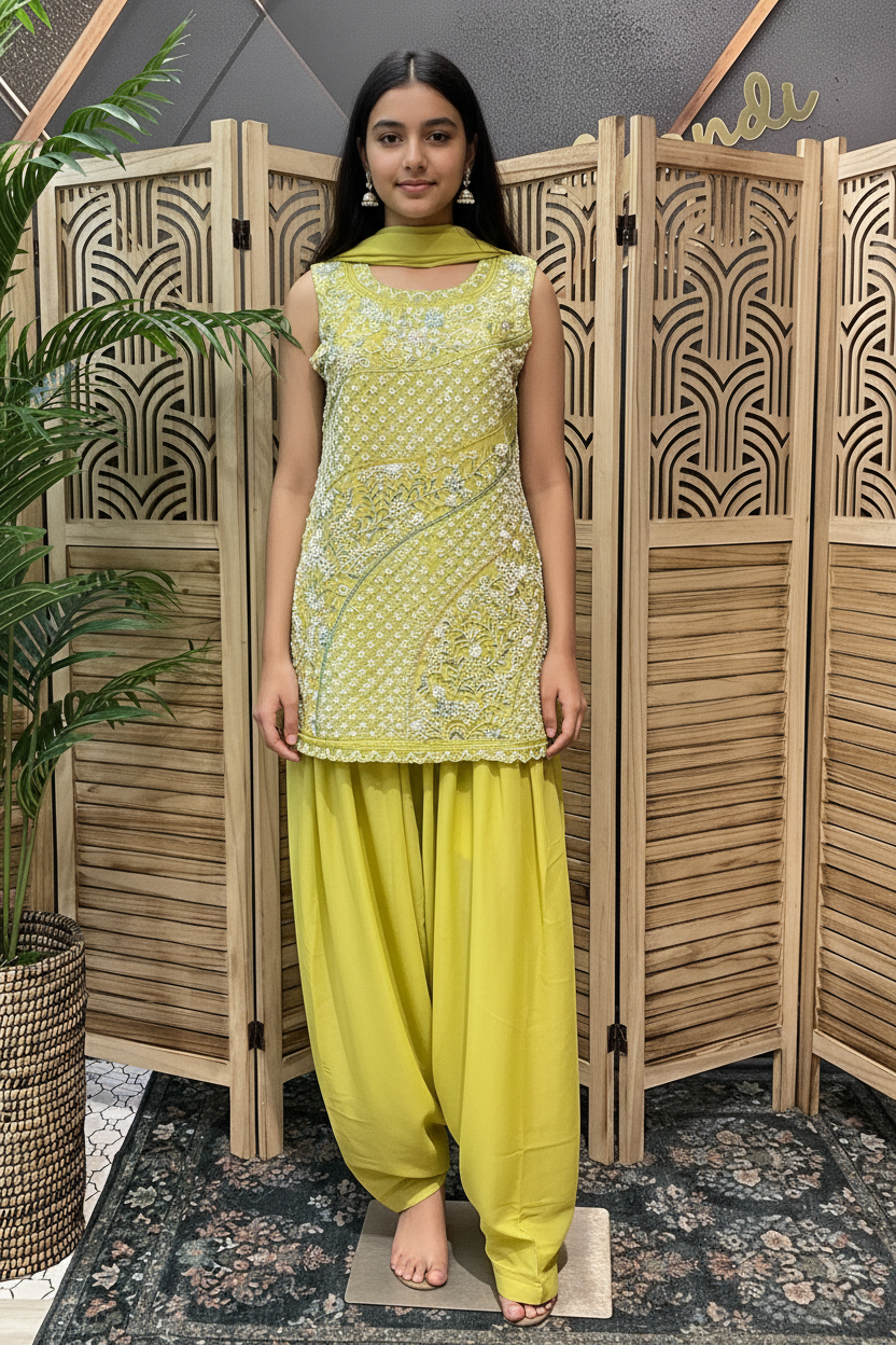 Teenage Girls - Green Patiyala Suit/ Kurti set