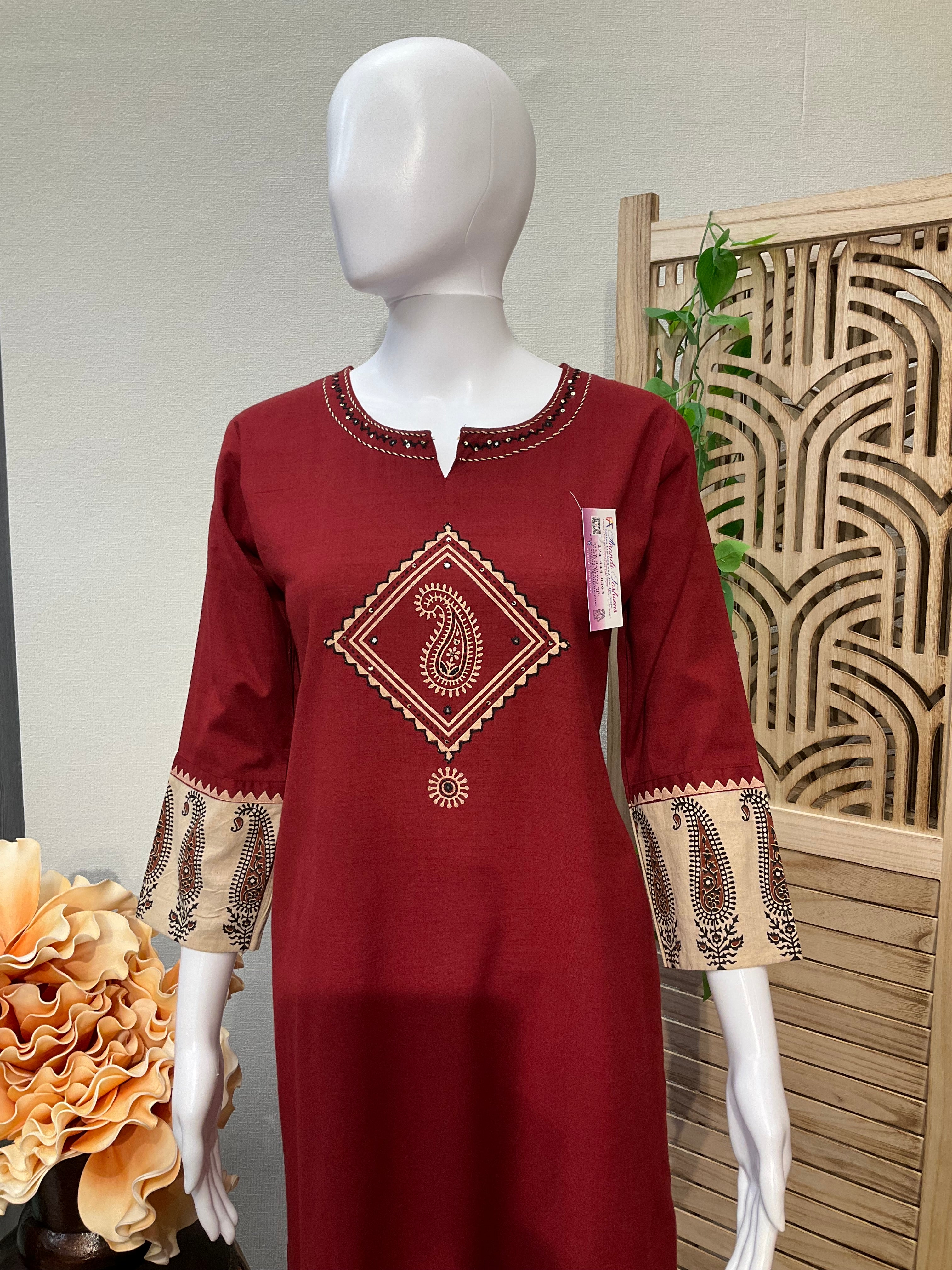 Maroon Color-Khadi Rayon Handloom Kurtis