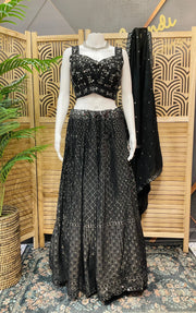 Black Designer Lehenga Set with Sequin Work - Party & Wedding Wear