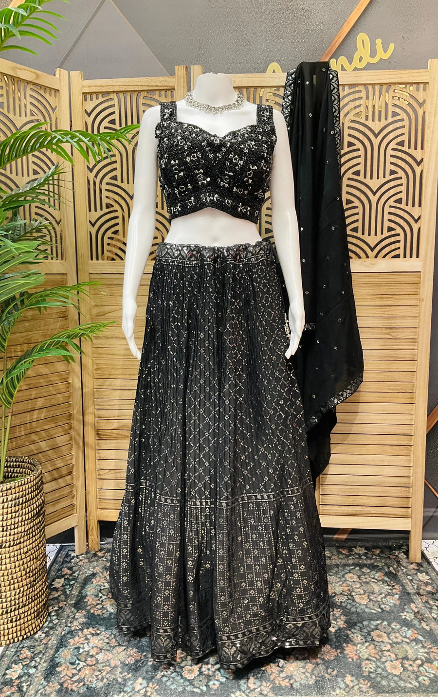 Black Designer Lehenga Set with Sequin Work - Party & Wedding Wear