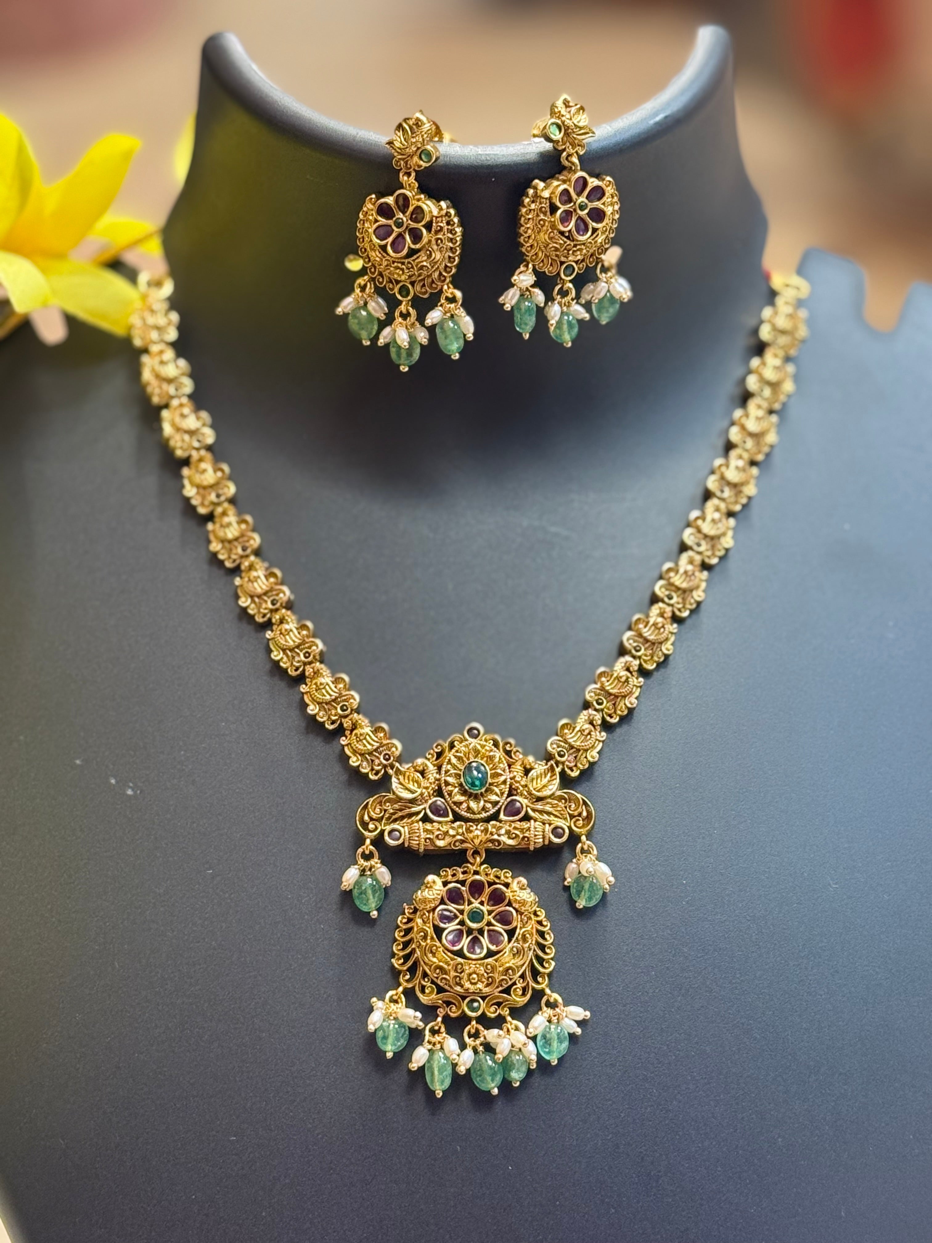 Antique Finish- Peacock Design Necklace set