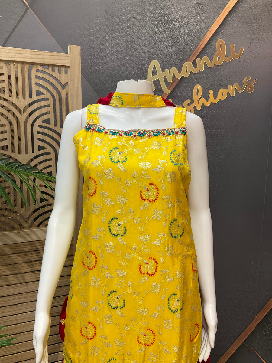Yellow & Red - Teens patiala/Kurti set