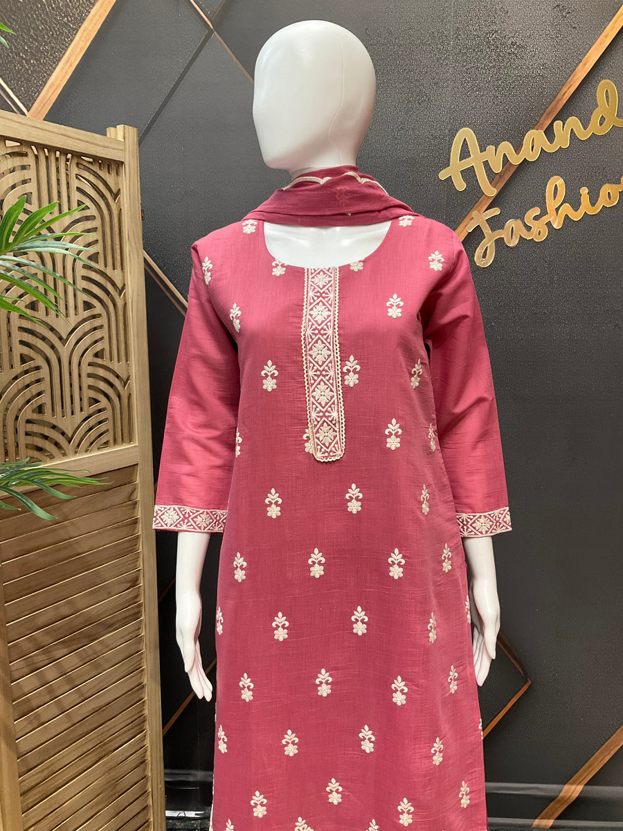 Pink Mul Chanderi kurti set