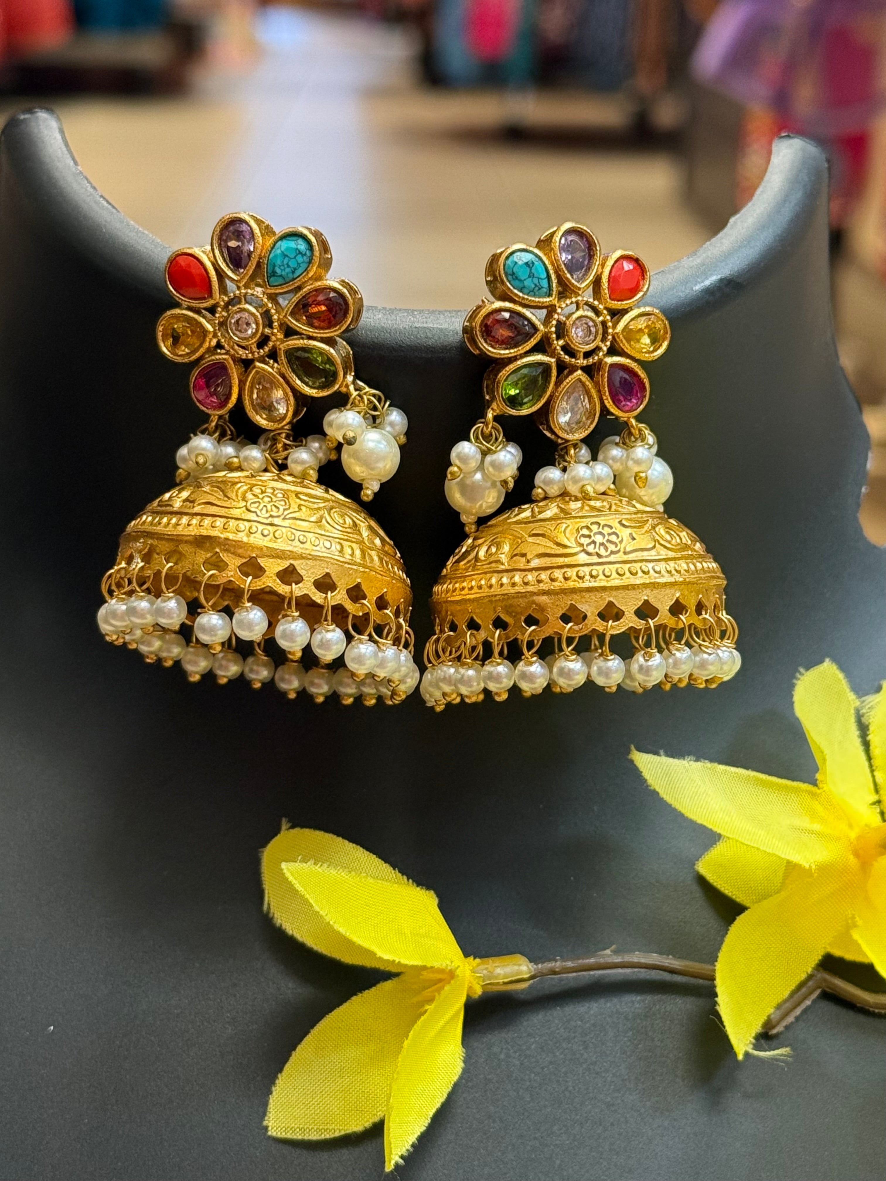 Multicolor Gold Jhumkas