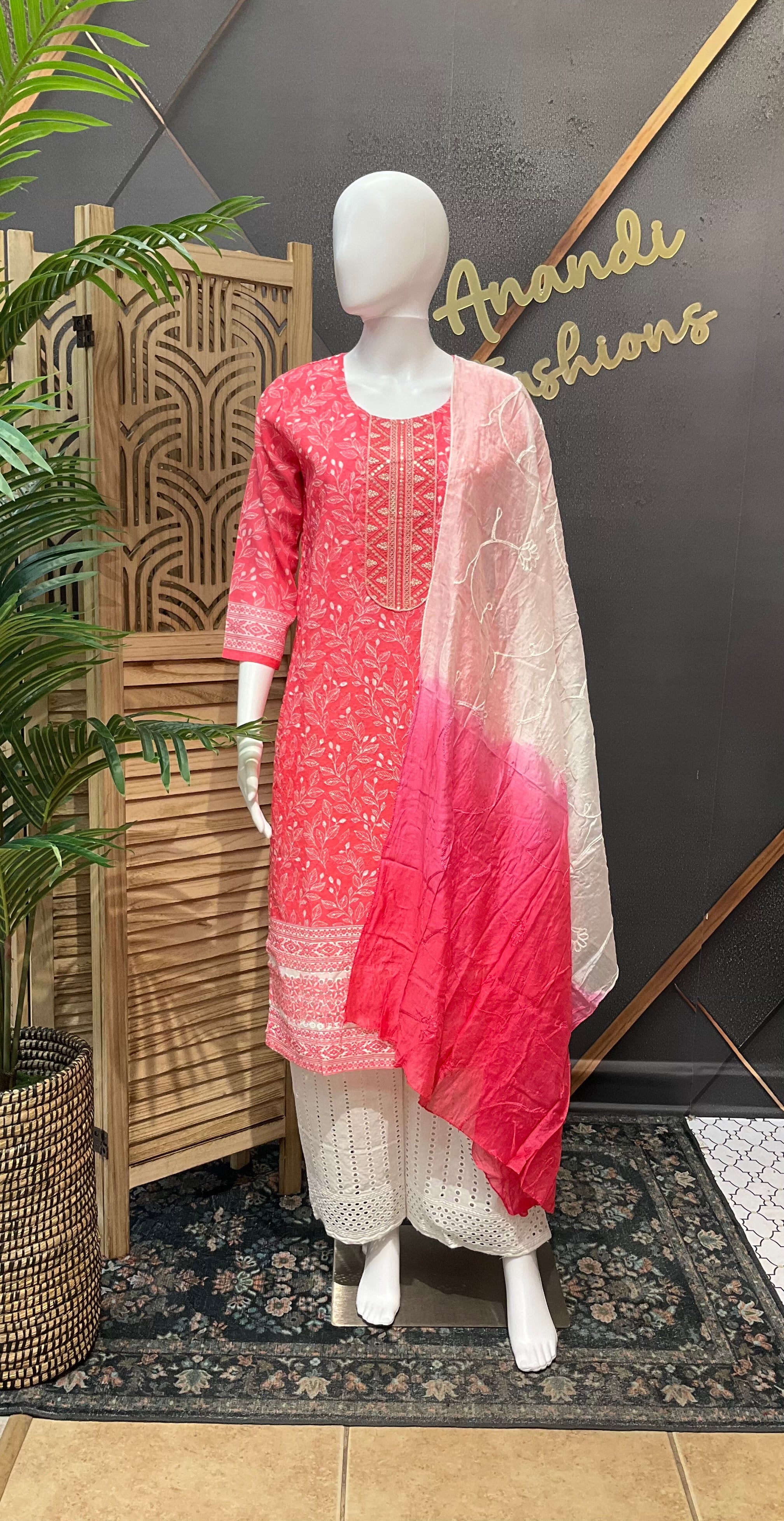 Neon Pink - Cotton Chikankari Kurti set