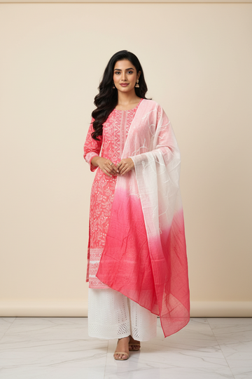 Neon Pink - Cotton Chikankari Kurti set