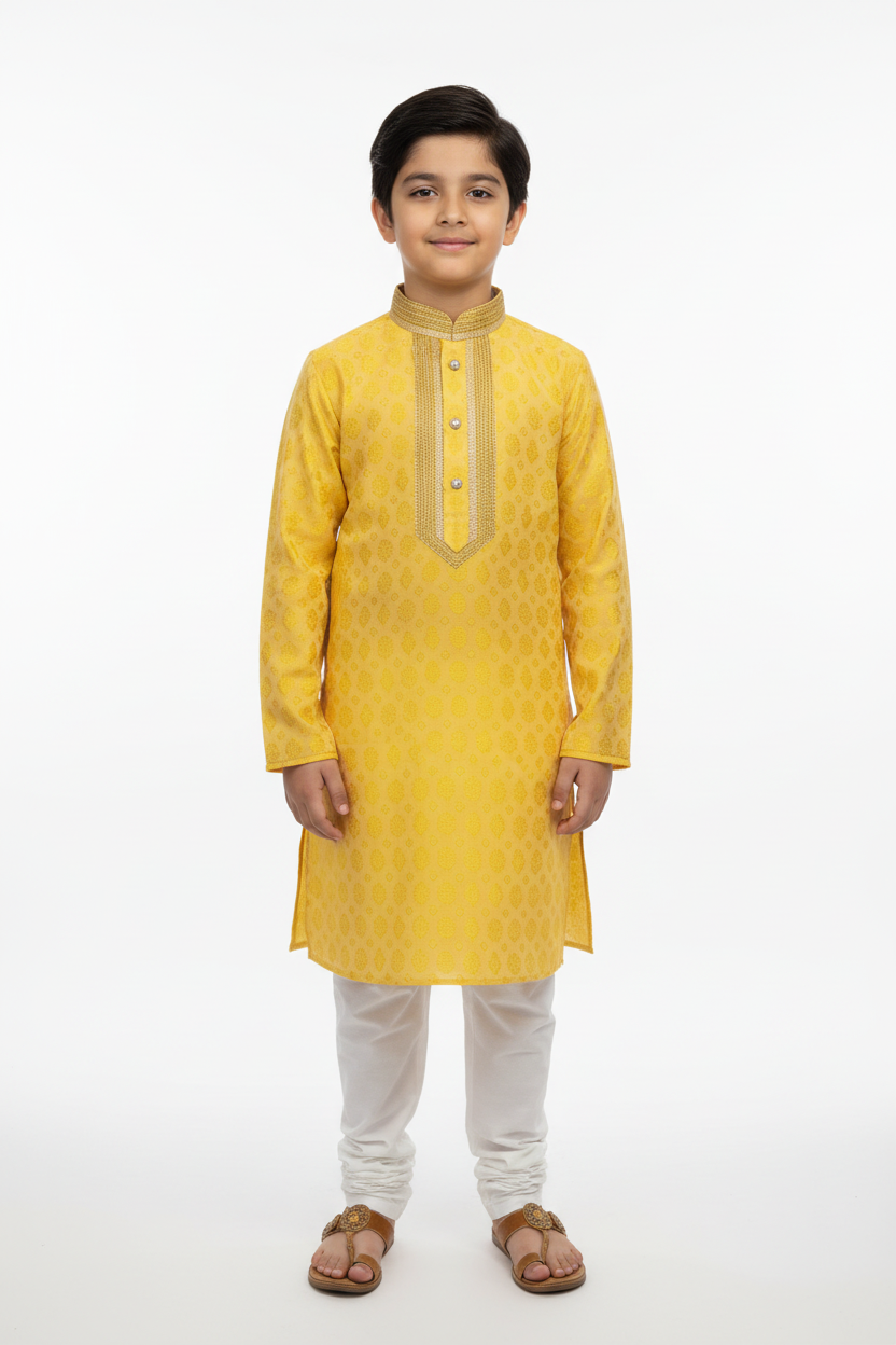 Boys Yellow Kurta Set - Traditional Indian Ethnic Wear for Kids