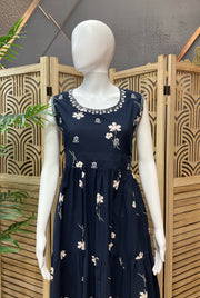 Navy Blue - Pure Cotton Long Kurti/Frock- Size 44