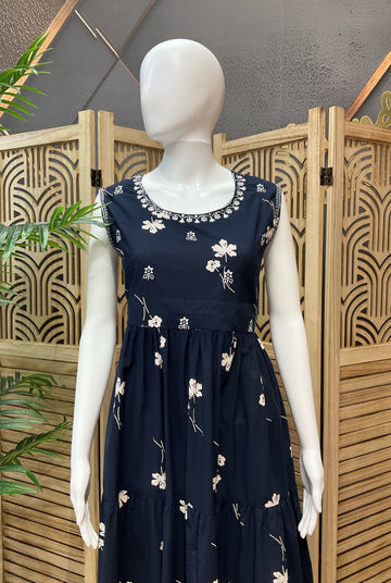 Navy Blue - Pure Cotton Long Kurti/Frock- Size 44